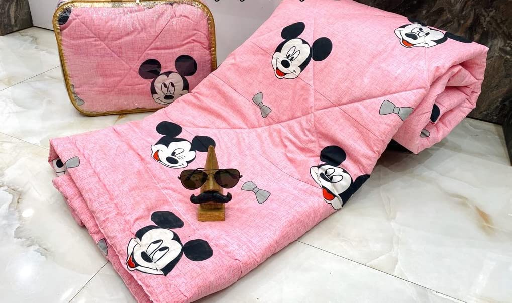 Yetli Glace Cotton Singel Bed Comforter Print And Kids Ac Room/Blanket, Size 60 X 90 Pack Of 1 Pcs, (Vt2058 Pink Mky