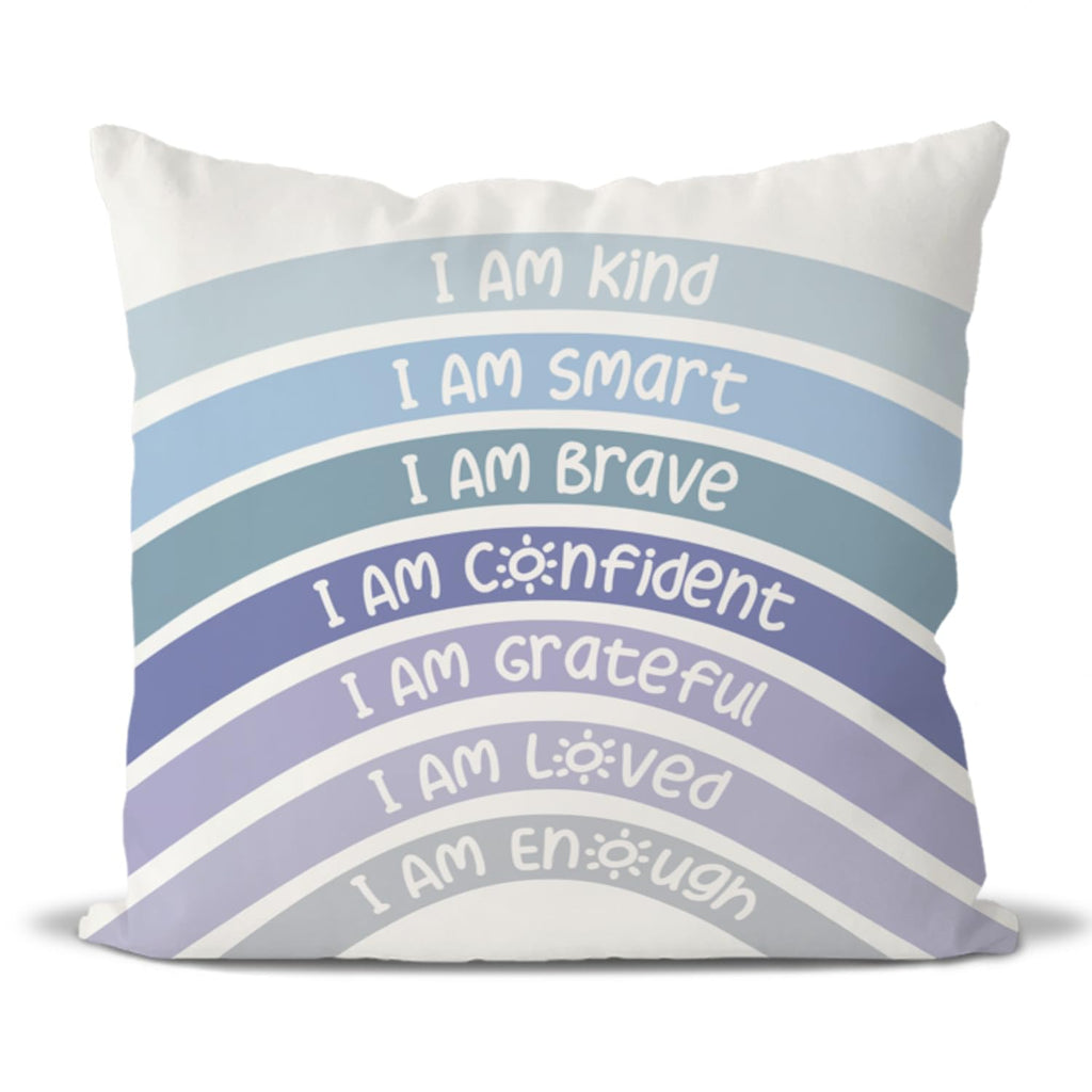 Qiyuhoy Boho Rainbow Classroom Throw Pillow Covers, Book Center Calming Corner Playroom Decor Pillow Case, Blue Pillow Cover, I