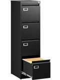 SISESOL 4 Drawer File Cabinet with Lock and Tag,Black Vertical File Cabinet,Narrow Locking Filing Cabinets with Drawers,Metal Fi