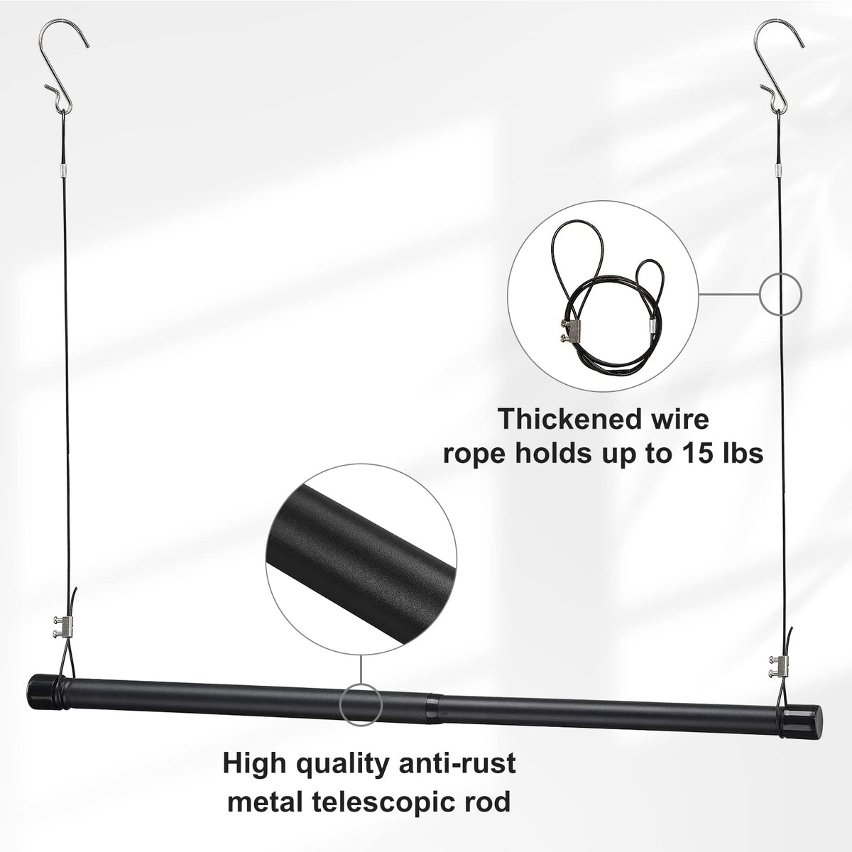Hanging Closet Rod,15-40 Inch Adjustable Closet Hanging Organizer,35 Inch Height Space-Saving Clothes Hanging Bar,Black Closet R