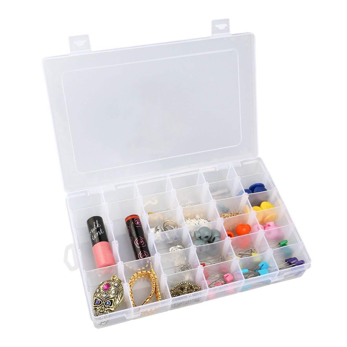 Mahganya 36 Grid Multipurpose clear Transparent Plastic Box with Removable Dividers for Medicine Pills, Jewellry, Pins, Screws, 