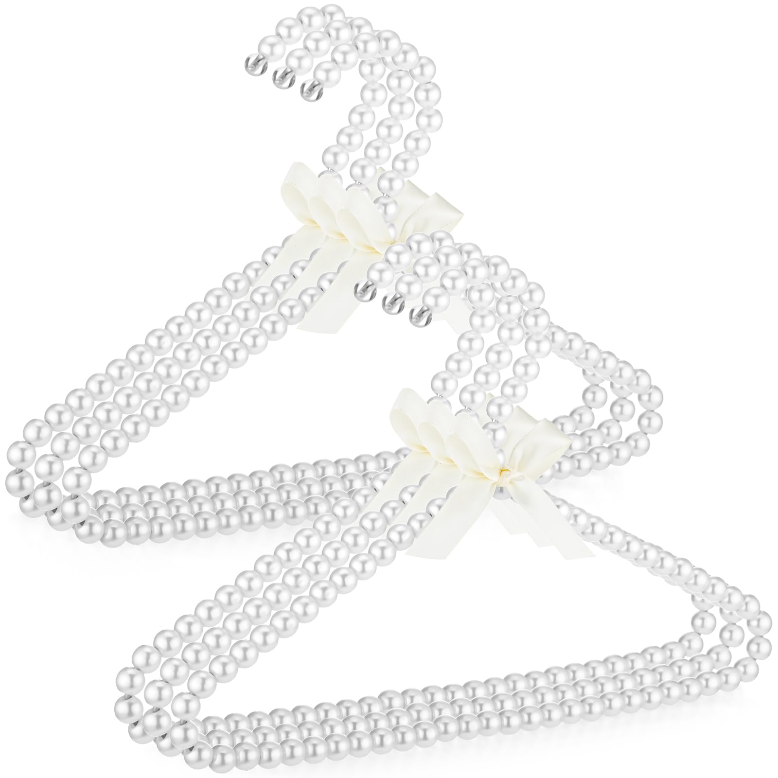 Threan Pearl Beaded Clothes Hanger Mini Pearl Beads Small Metal Clothes Hangers with Ribbon Standard for Kids Baby Children Pet 