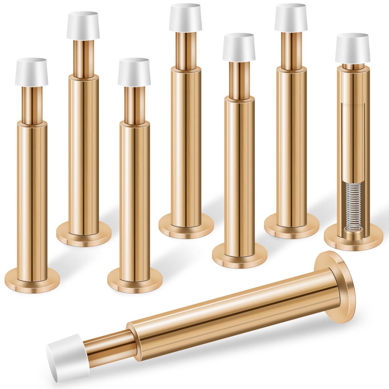 Kolako Door Stoppers, 8 Pack Door Stops For Wall, Gold Spring Door Stoppers With Rubber Bumper Baseboard Door Stop Wall Protecto