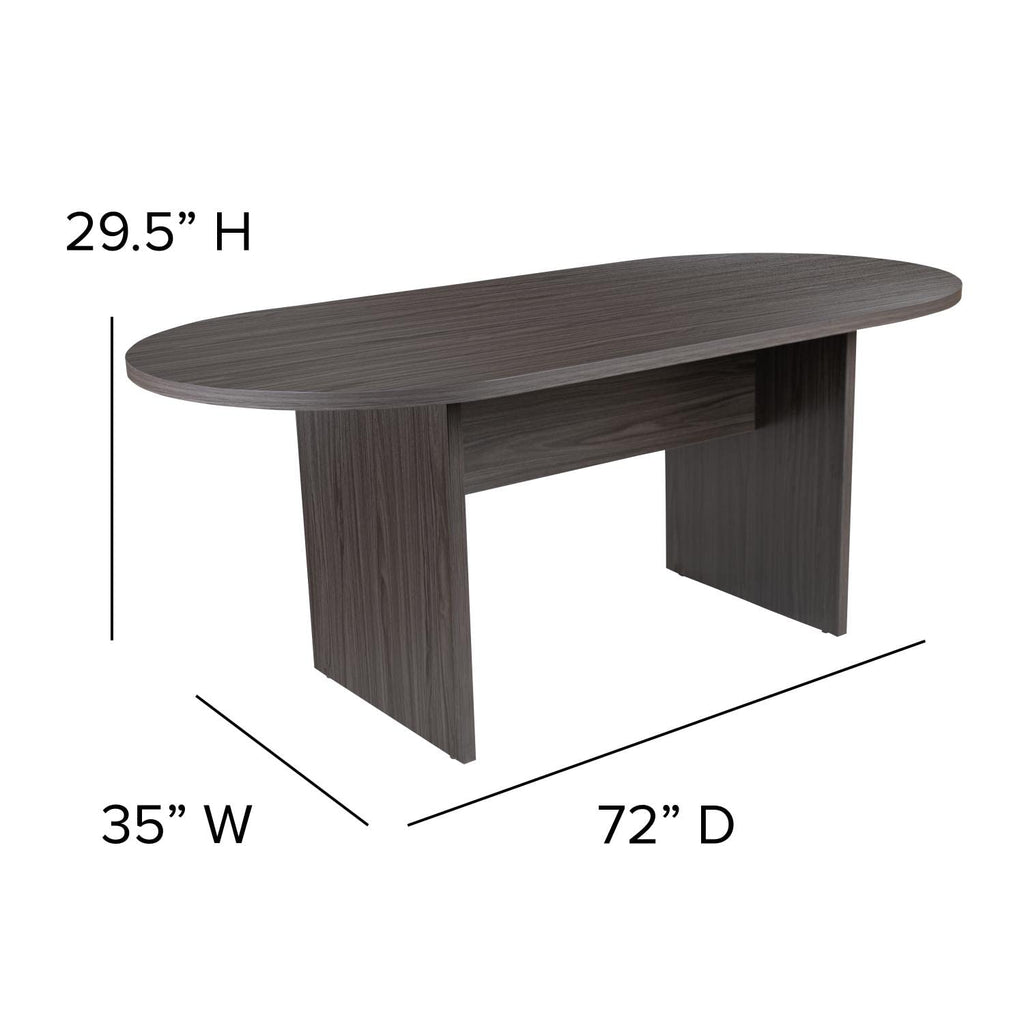 Flash Furniture Lake 5 Piece Rustic Gray Oval Conference Table Set With 4 Black Leathersoft-Padded Task Chairs