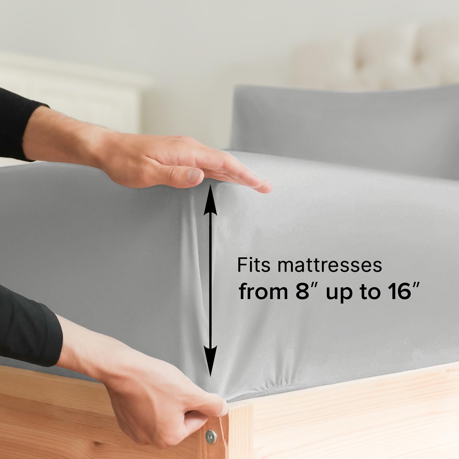 California King Fitted Sheet - Hotel Luxury & Cooling Single Fitted Sheet Only - Easily Fits Mattress Up To 16 Inches Perfectly - Soft, Wrinkle Free, Breathable & Comfy Light Grey Single Fitted Sheet