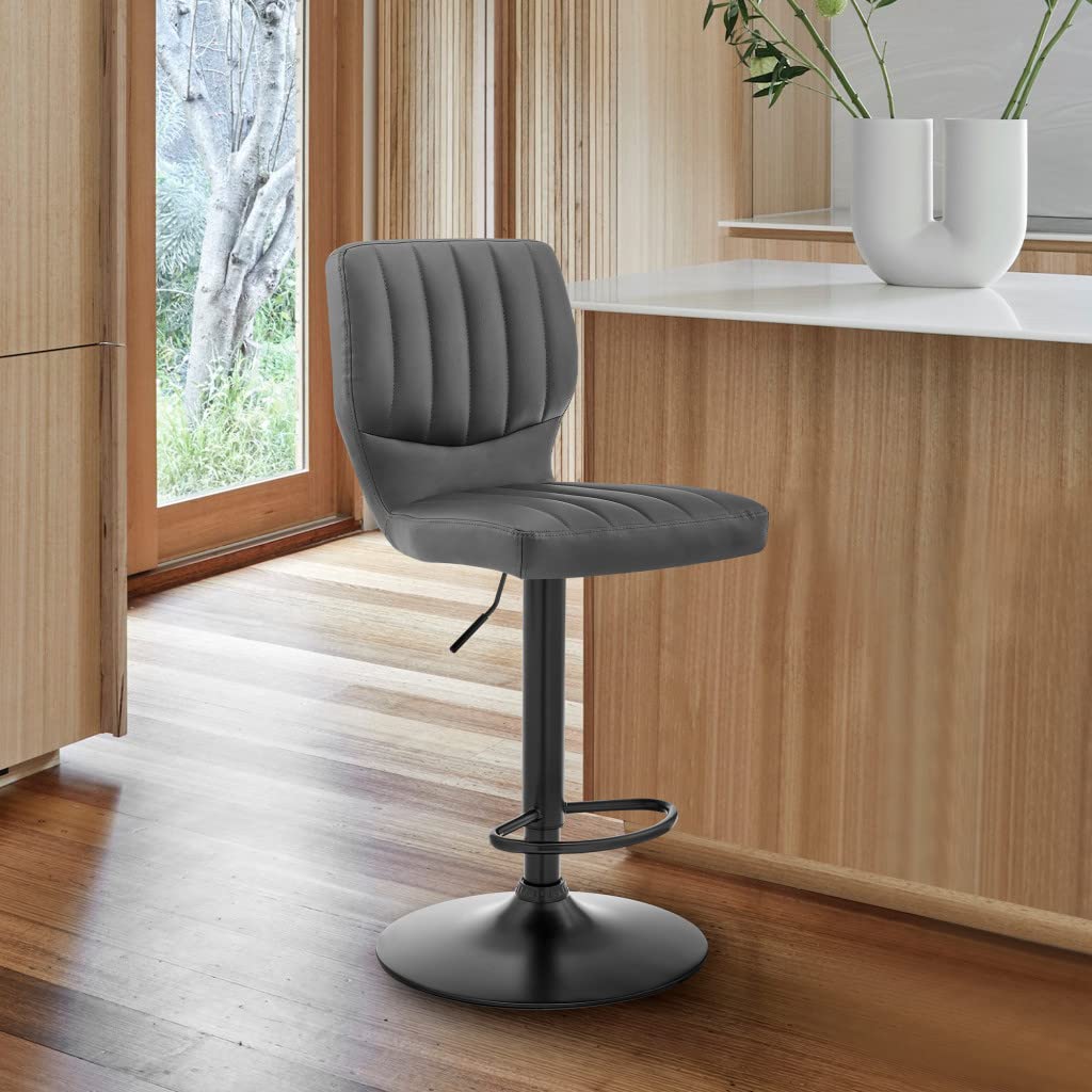 HomeRoots Plywood, Metal, Faux Leather Gray Faux Leather Textured Adjustable Bar Stool