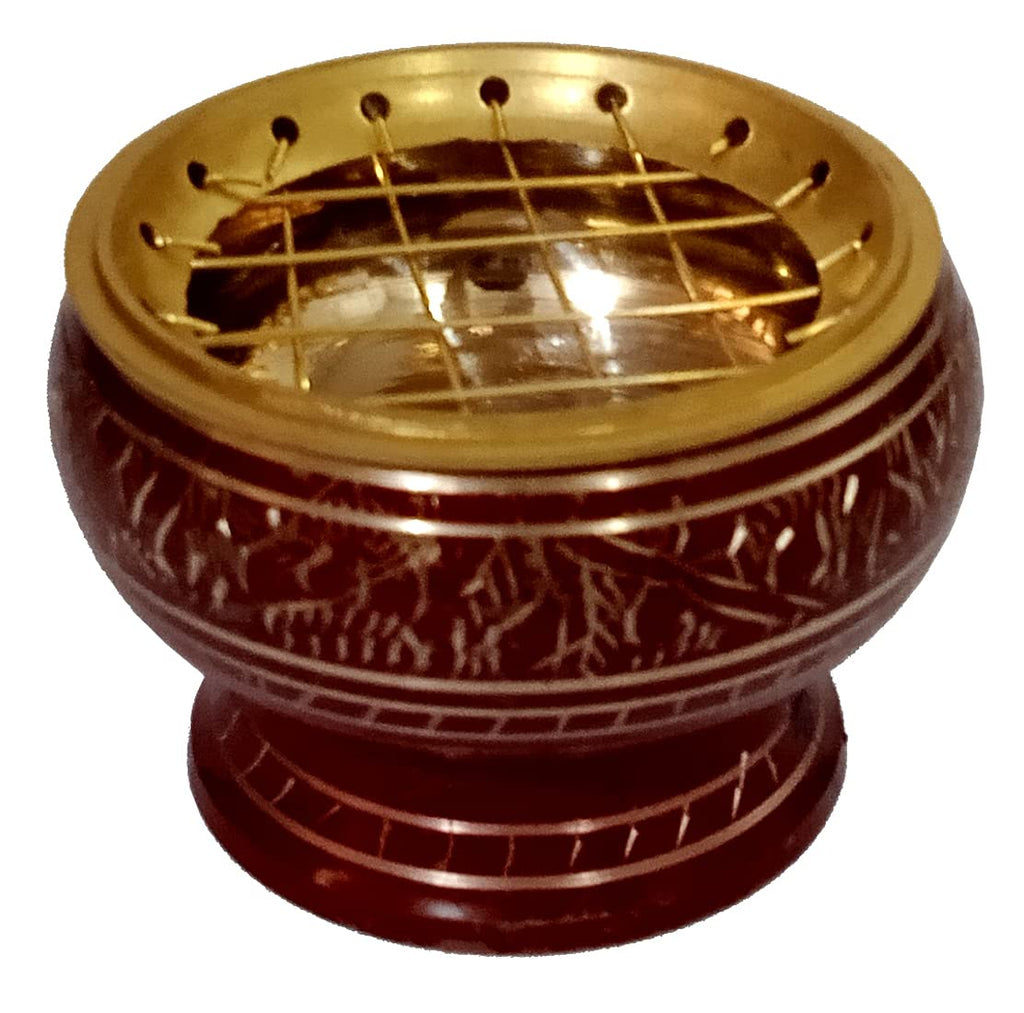 Purpledip Metal Charcoal Incense Burner: Engraved Design Loban Bakhoor Pastille Dhoop Dani Holder (12572)