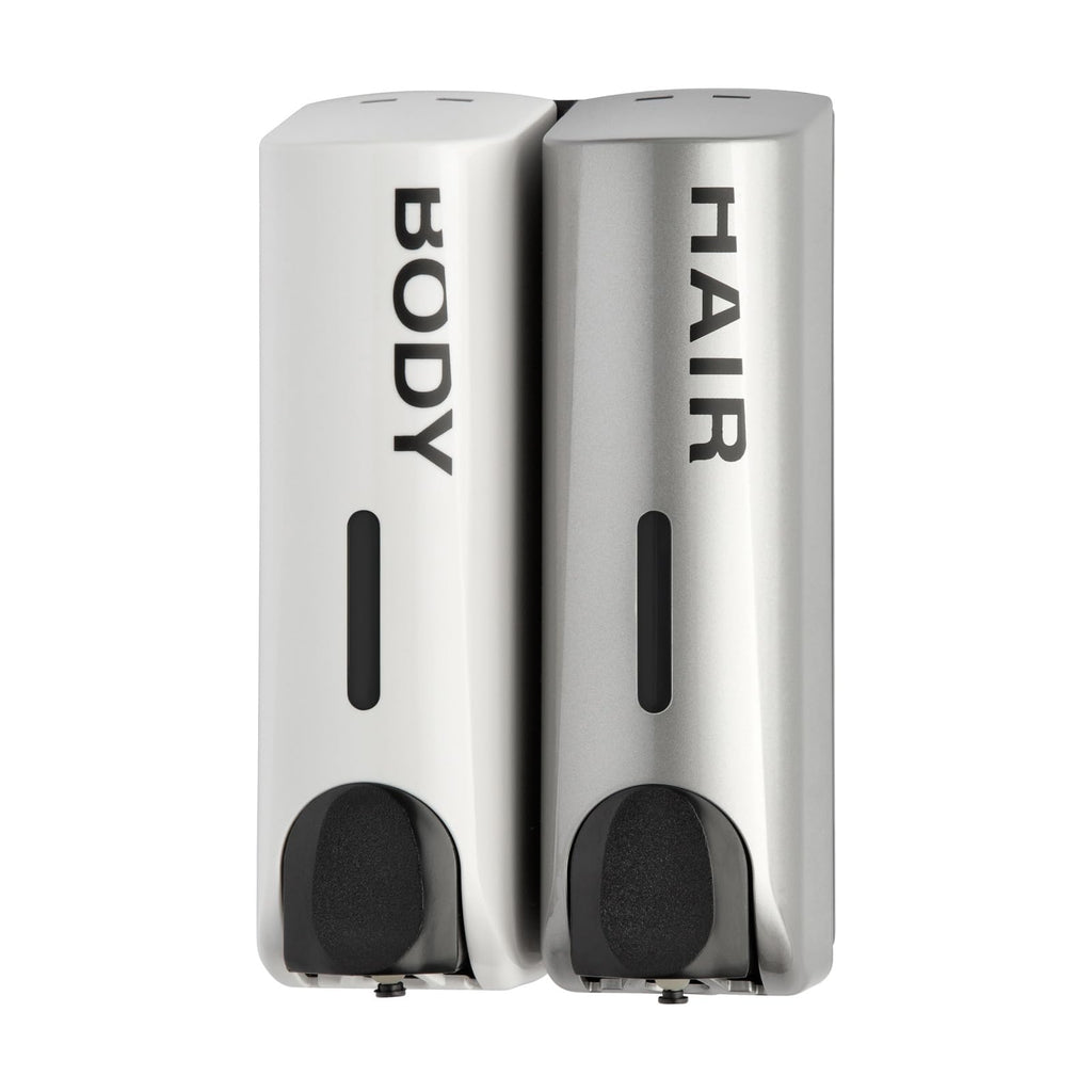 Duo Wall Mounted Shampoo Soap Shower Dispensers With 2X350Ml Refillable Bottles, White/Silver