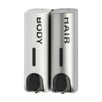 Duo Wall Mounted Shampoo Soap Shower Dispensers With 2X350Ml Refillable Bottles, White/Silver