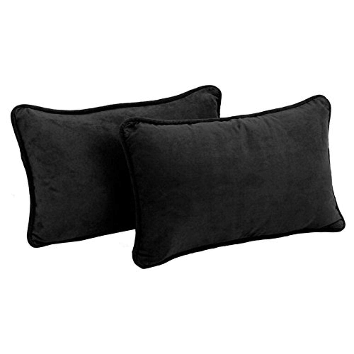 Blazing Needles Corded Solid Microsuede Rectangular Throw Pillows with Inserts (Set of 2), 20" by 12", Black
