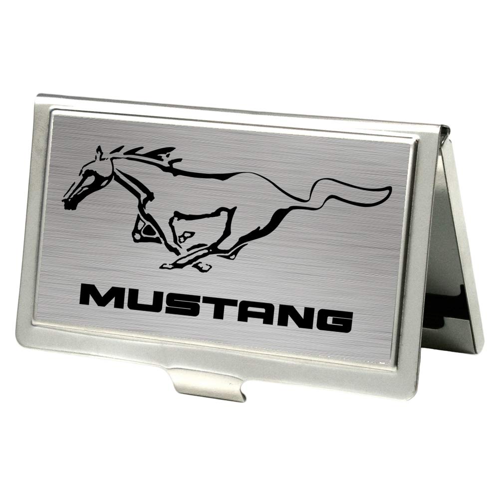 Buckle-Down Business Card Holder - Mustang W/Text Brushed Silver/Black - Small