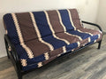 Octorose Full Size 3 Side Zipper Premium Velvet Navy/Brown/Beige Stripe Rich Opulent Color Futon Cover Slipcover/Sofa Day Bed Co