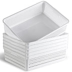 Eslite A4 Size Plastic Storage Basket,Desktop File Paper Letter Organizer Tray, 6-Packs (White)