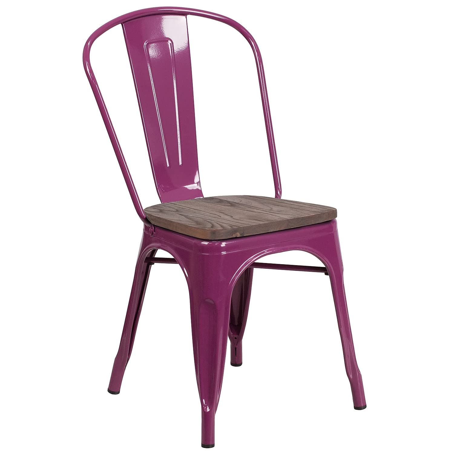 Flash Furniture Tenley Purple Metal Stackable Chair with Wood Seat