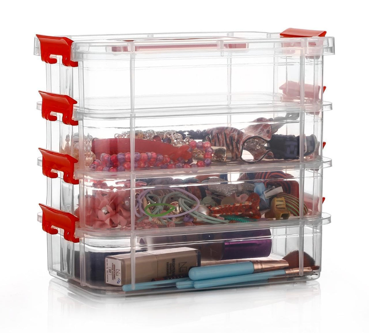 VIKIJO plastic boxes for Storage transparent, Space Saving Organiser with Lid Portable & Stackable for Jewelry, Beads, Crochet, 