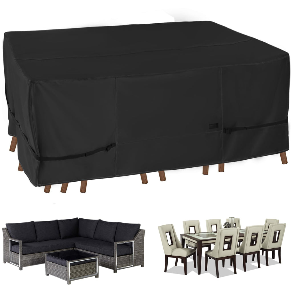 Nettypro Patio Table Cover Rectangular 88 X 60 Inch, Waterproof Outdoor Furniture Set Covers For Dining Table And Chair Rectangle, Black