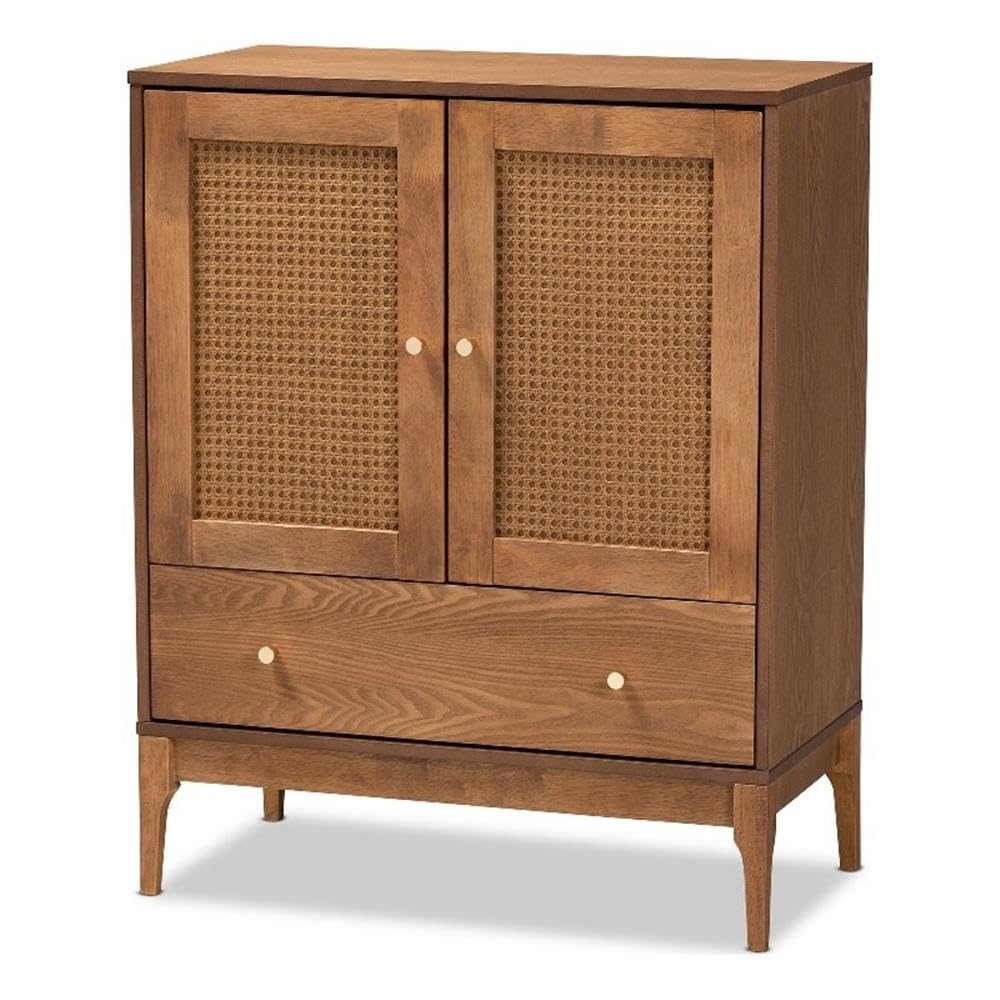 Baxton Studio Ramiel Mid-Century Modern Ash Walnut Finished Wood And Rattan 1-Drawer Sideboard