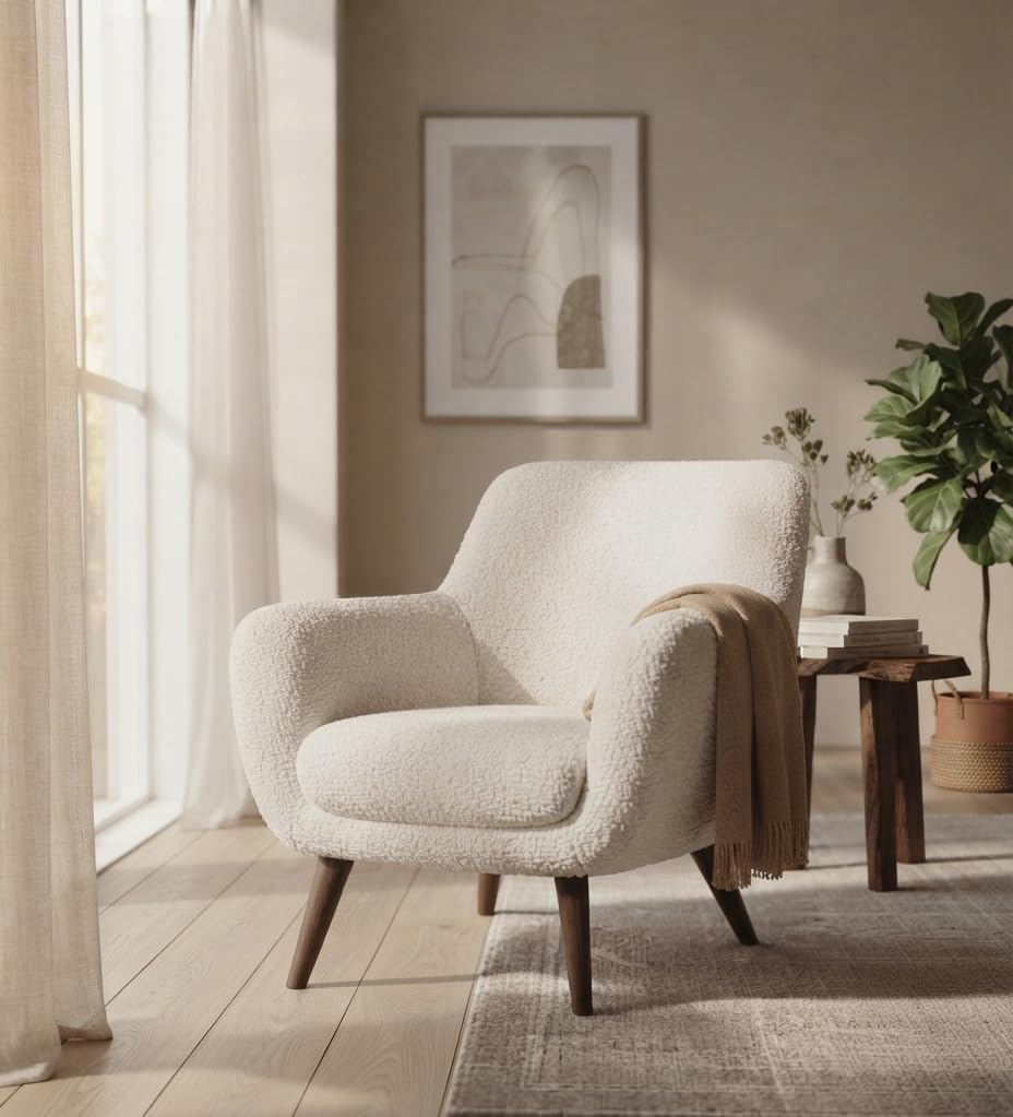 A.Koverseas Ak Overseas Upholstered Accent Chair For Living Room, Modern Armchair With Padded Seat & Curved Backrest, Fabric Lou