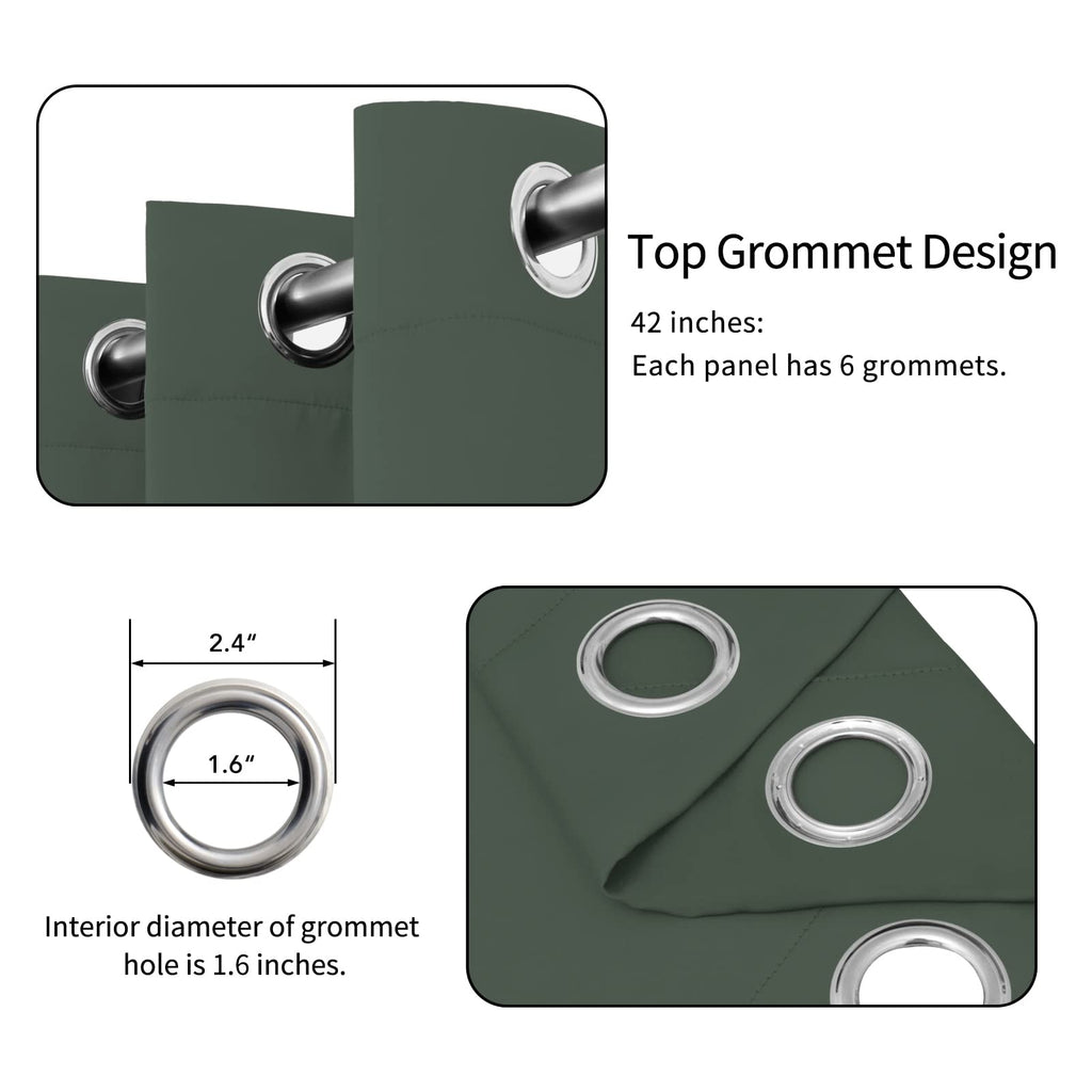 Easy-Going Blackout Curtains For Bedroom, Solid Thermal Insulated Grommet And Noise Reduction Window Drapes, Room Darkening Curtains For Living Room, 2 Panels (42X54 In, Greyish Green)