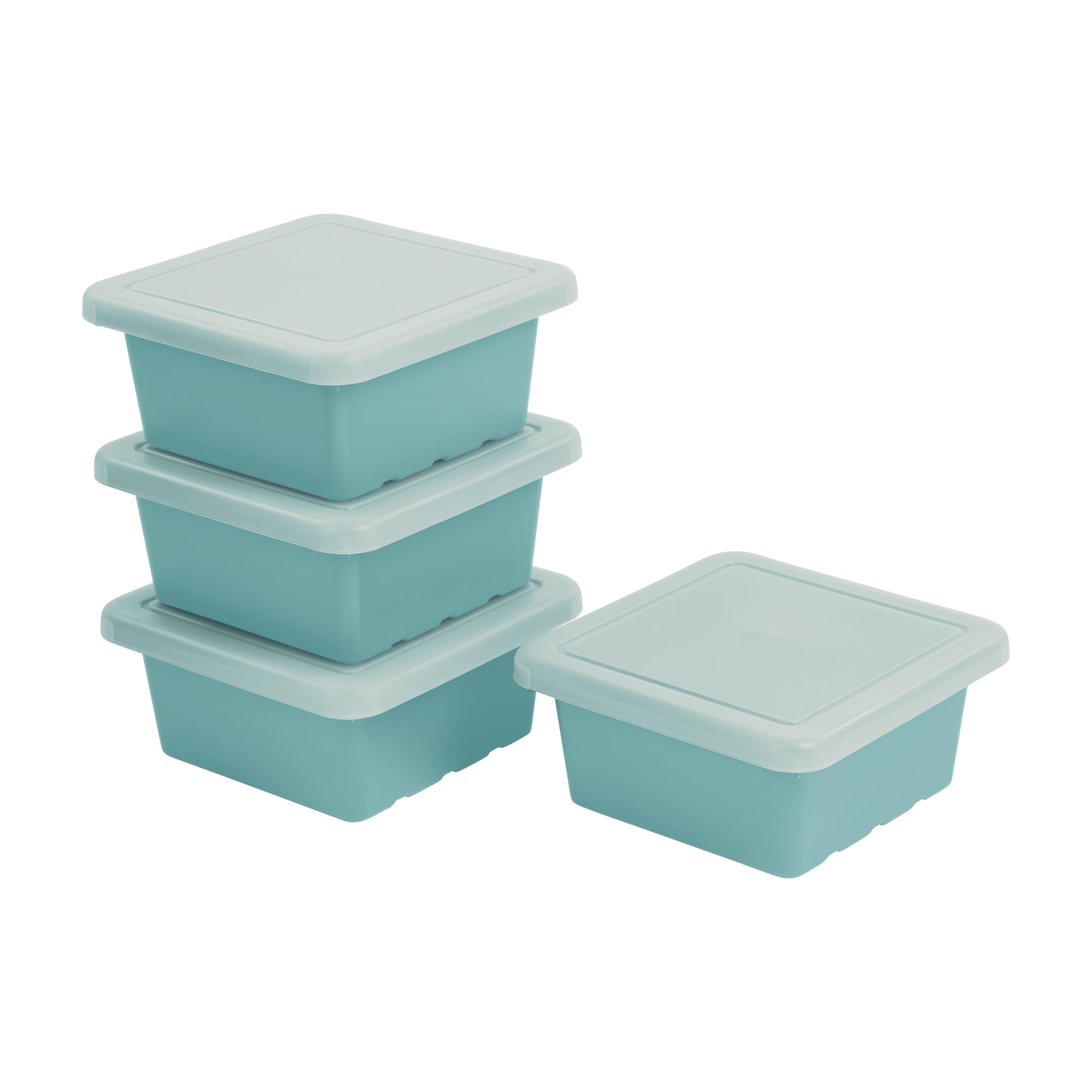 ECR4Kids Square Bin with Lid, Storage Containers, Seafoam, 4-Pack