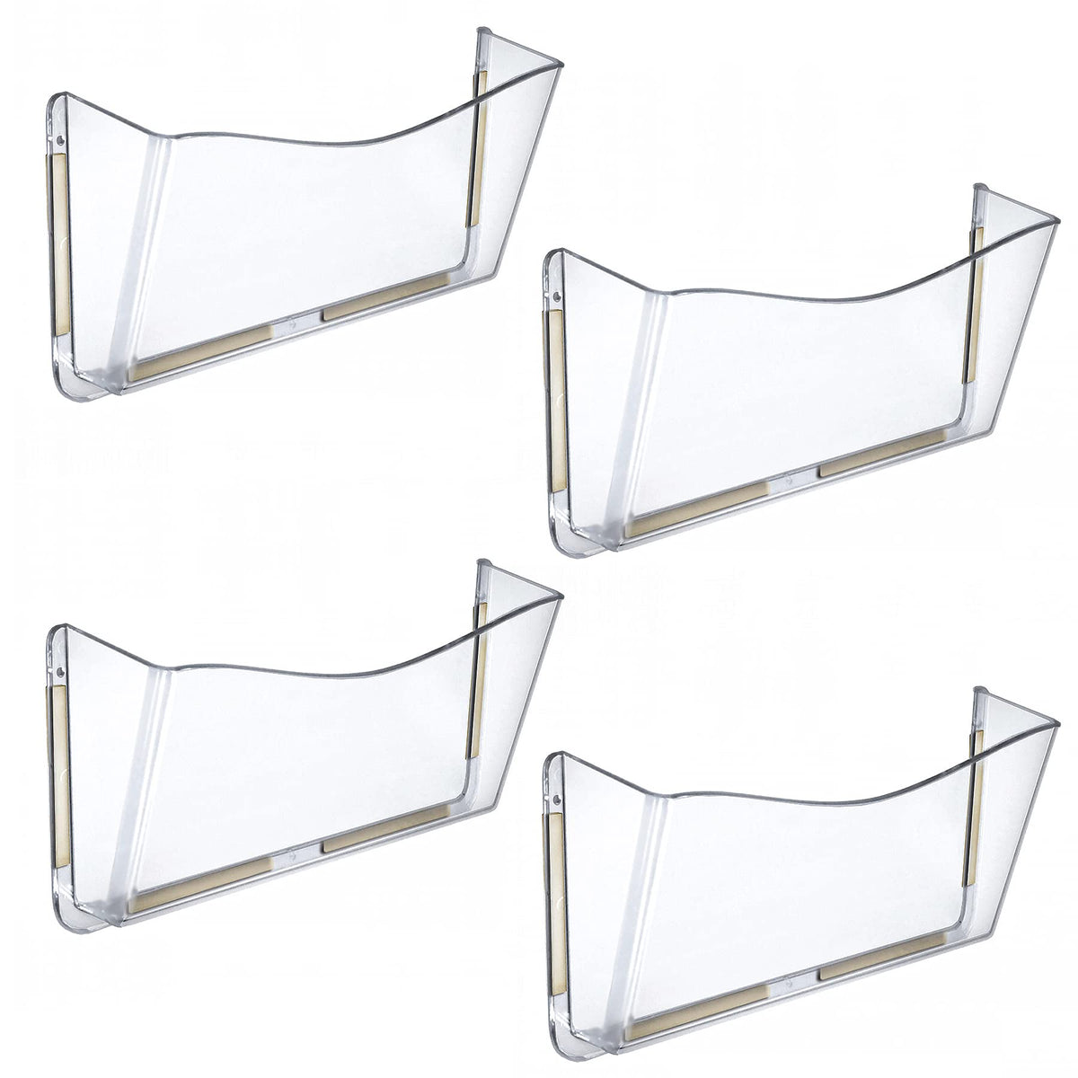 Azar Displays 250035 Clear Single Pocket Wall File With Double-Sided Adhesive Tape, 4 Pack