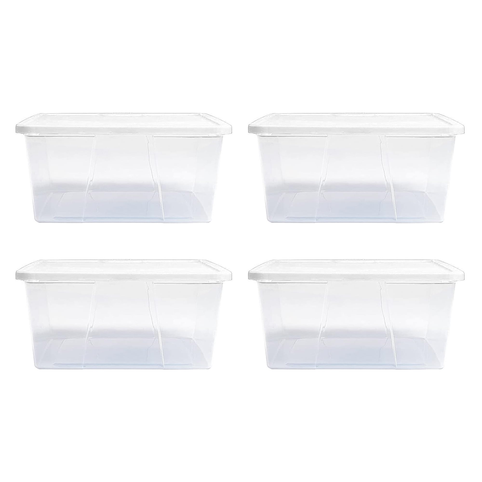 HOMZ 4 Pack Storage Bins, Clear Plastic Organizing Containers w/White Lids, 12 Quart