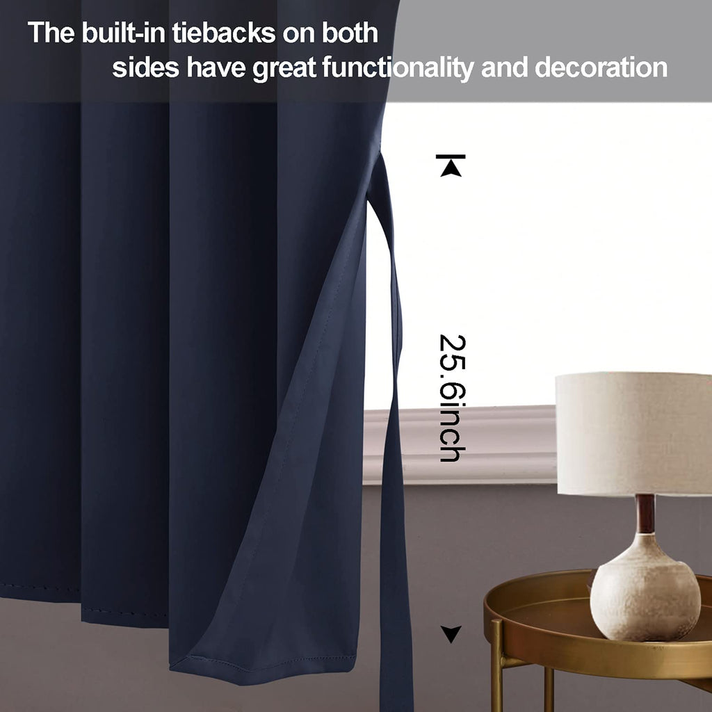 Jiuzhen Navy Blackout Curtains With Tiebacks-Thermal Insulated, Light Blocking/Noise Reducing Grommet Curtain Drapes For Bedroom And Living Room, Set Of 2 Window Curtain Panels, 38 X 45 Inch Length