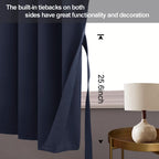 Jiuzhen Navy Blackout Curtains With Tiebacks-Thermal Insulated, Light Blocking/Noise Reducing Grommet Curtain Drapes For Bedroom And Living Room, Set Of 2 Window Curtain Panels, 38 X 45 Inch Length
