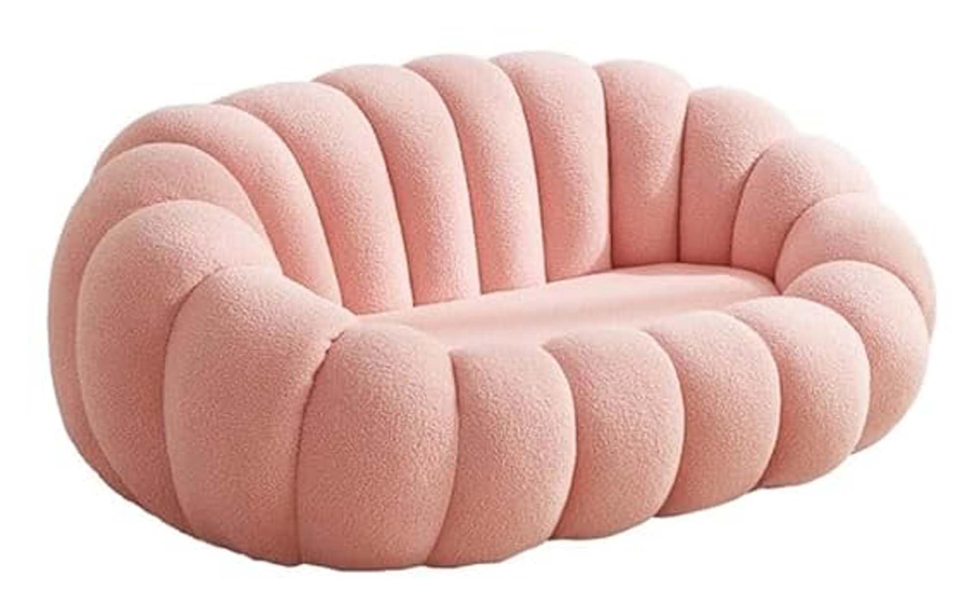 Craftcity Pumpkin Style Wooden Sofa, Contemporary Modern & Cozy Accent Chair For Living Room (Pink 2 Seater Sofa)