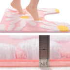 Qjhomo Toilet Rugs U Shaped, Pink Toilet Mat Cute Daisy Contour Bath Rug, Thick Soft Machine Washable Toilet Carpet, Non Slip Ba