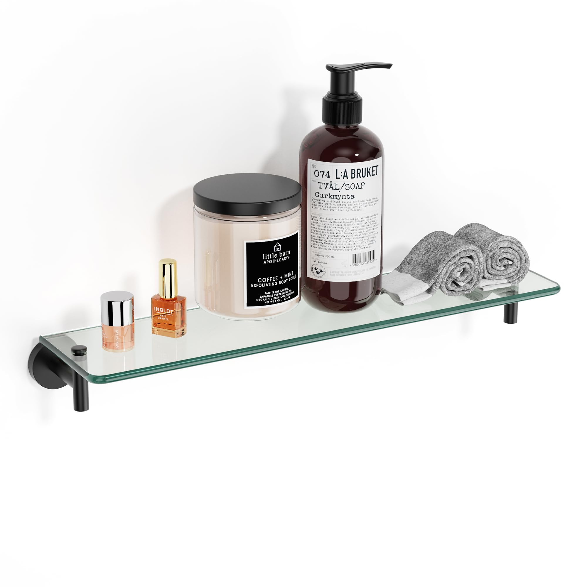 KOCOK Glass Shelf for Bathroom,20-Inches Black Glass Bathroom Shelves Stainless Steel Tempered Glass Modern Floating Shelf for W