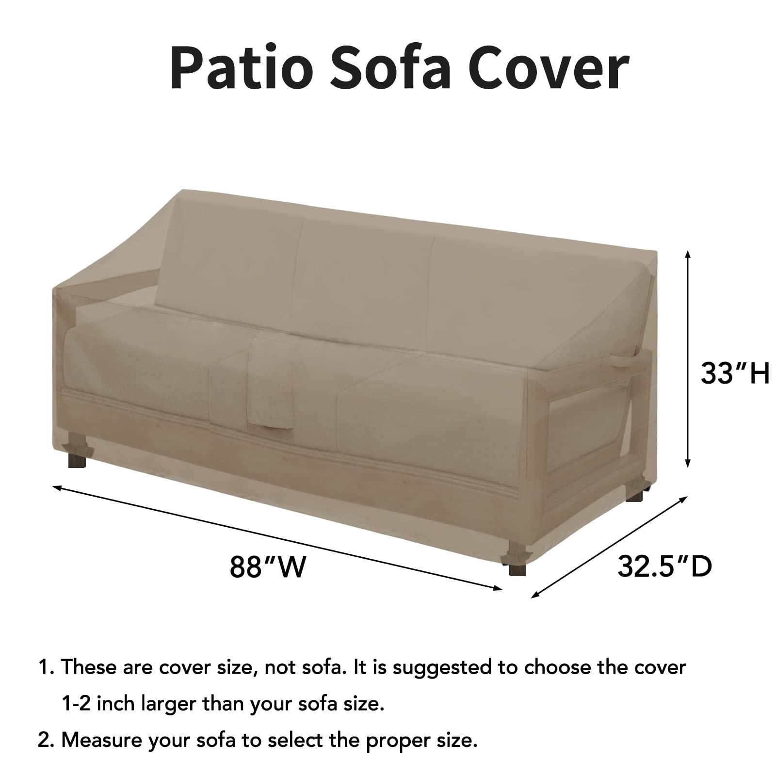 Easy-Going Waterproof Patio Sofa Cover Uv Resistant 3 Seater Outdoor Sofa Cover Weatherproof Lawn Patio Furniture Cover With Tape Sealed Seam (88Wx32.5Dx33H Inch, Camel)