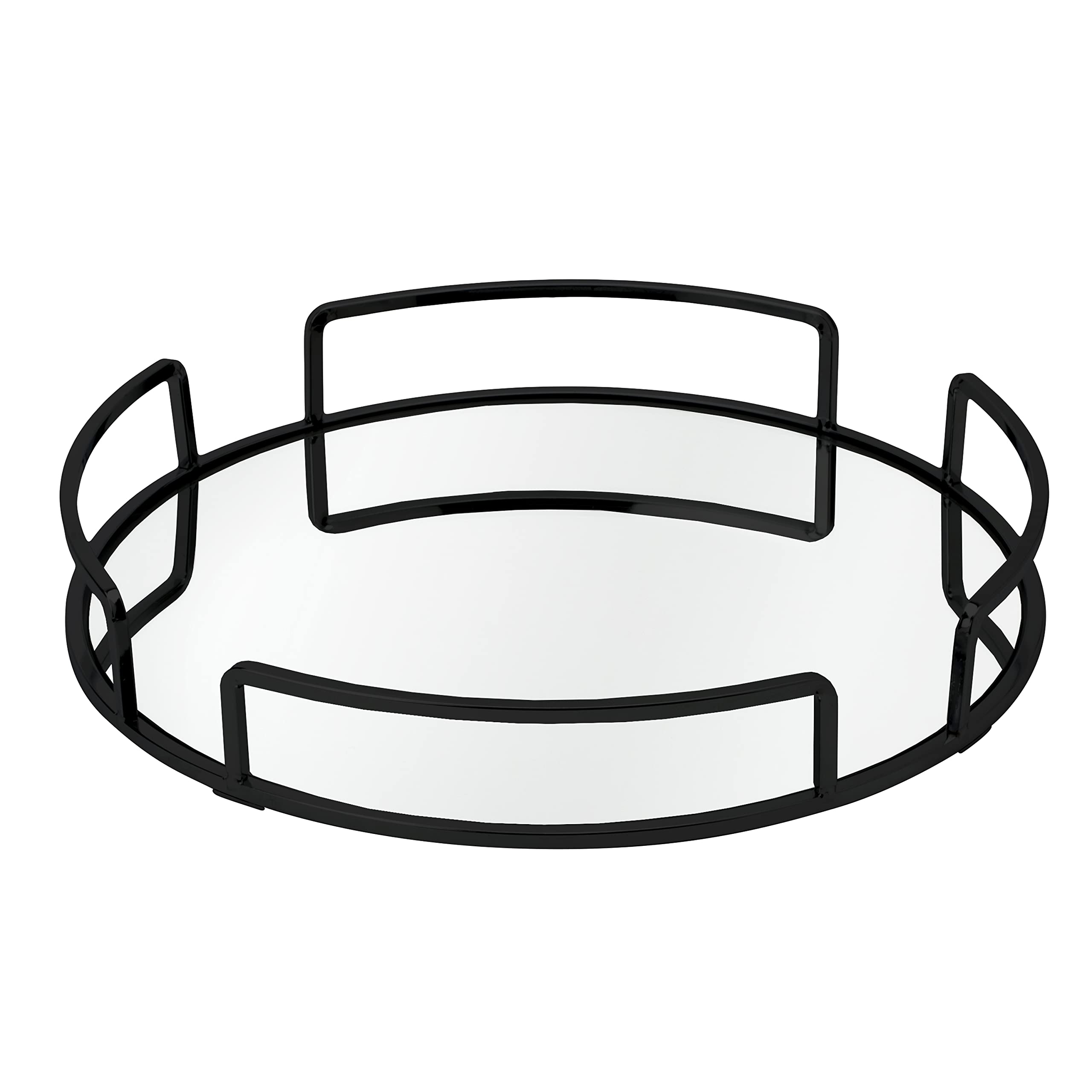 Home Details Rounded Mirrored Vanity Tray | Dimensions : 12.99 L x 12.99 W x 2.05 H | Glass Base | Great for Cosmetics | Jewelry