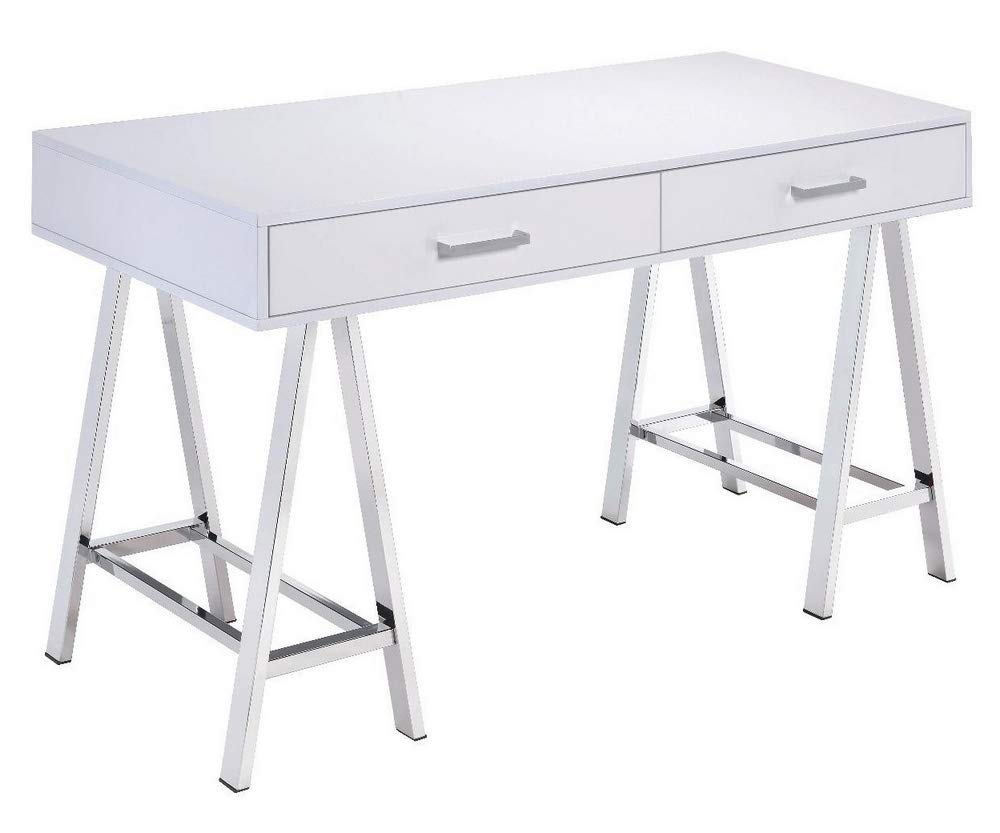 Acme Furniture Coleen Writing Desk, White High Gloss & Chrome Finish