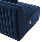 Modway Conjure Modern Channel Tufted Velvet Right Corner Chair in Midnight Blue