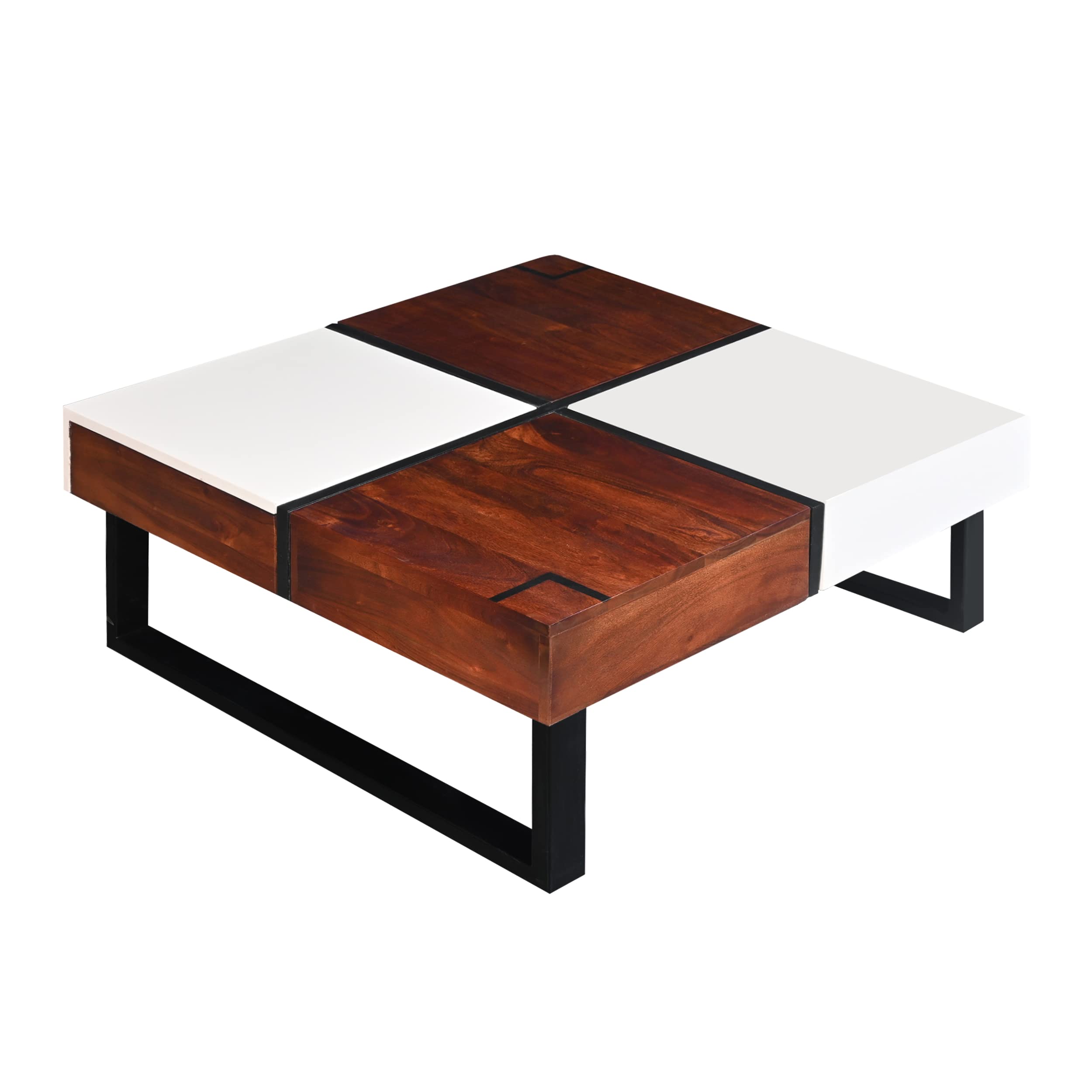The Urban Port Byron 35-Inch Acacia Wood Square Coffee Table, 2 Slide Out Storage