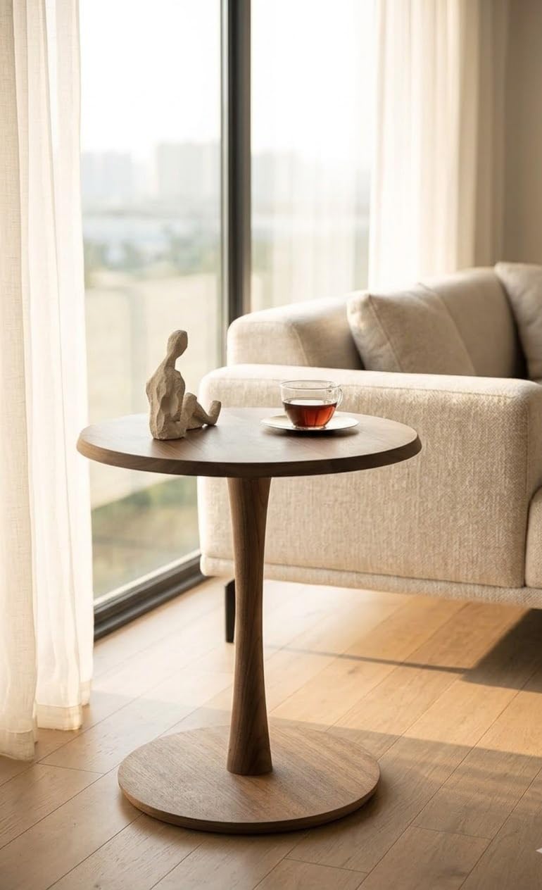 Desert Wood Arts Natural Mango Wood Round Coffee Table For Living Room Solid Wooden Accent Side Table Modern End Table For Bedro