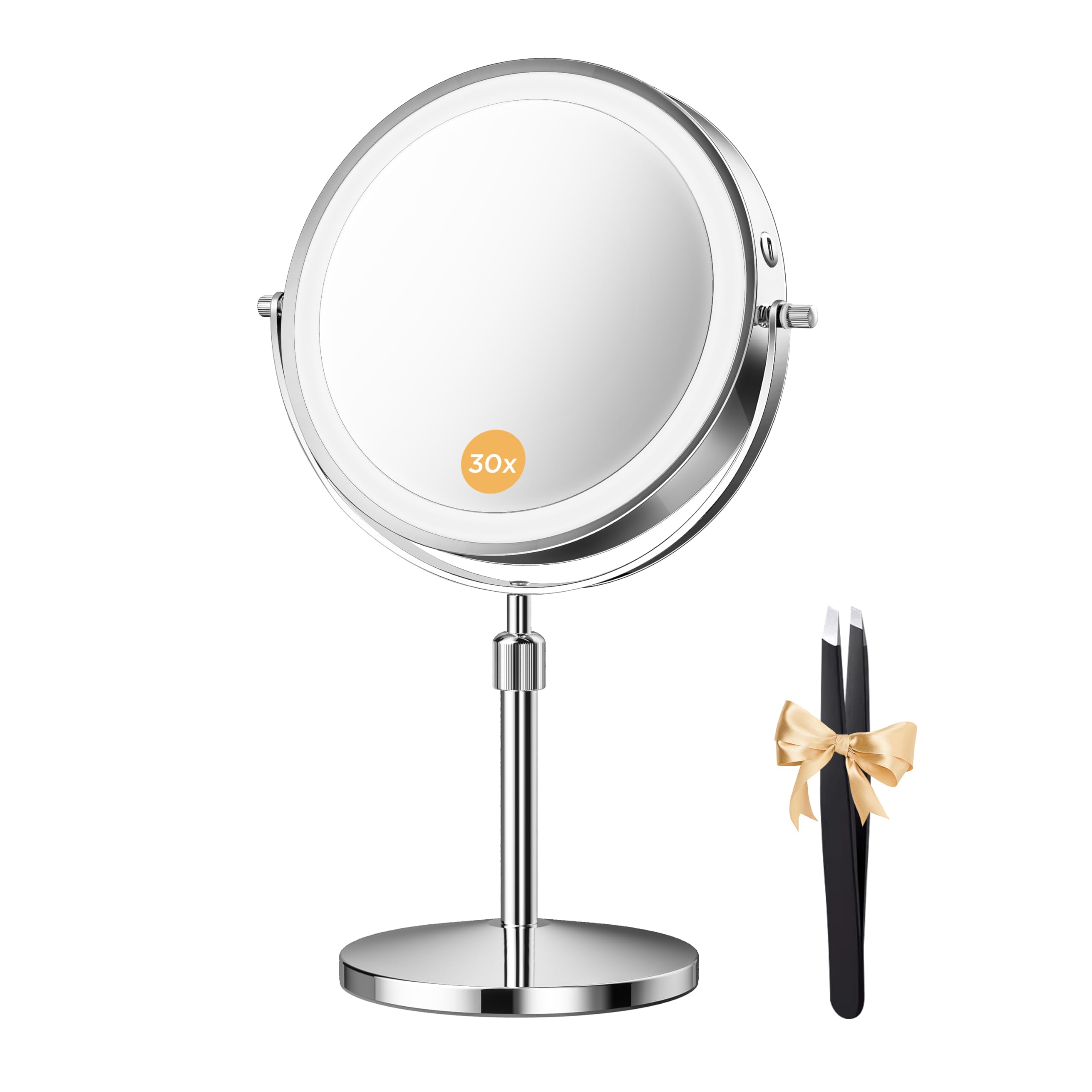 tubbede Makeup Mirror, 1X/30X Double Sided Magnifying Mirror/Switch with 3 Colors, 3200 mAh Rechargeable Vanity Mirror with 360 