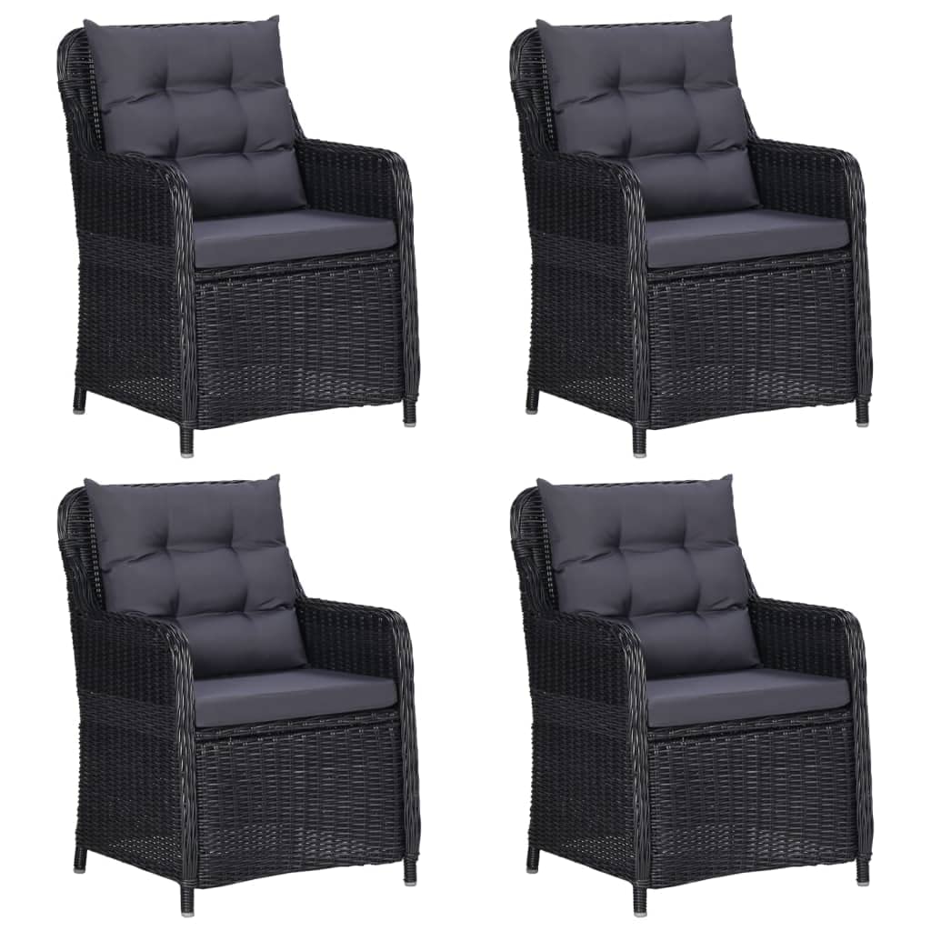vidaXL 3-Piece Patio Dining Set with PE Rattan Chairs, Powder-Coated Steel Frame, Glass Tabletop, Comfortable Cushions in Sleek Black Design