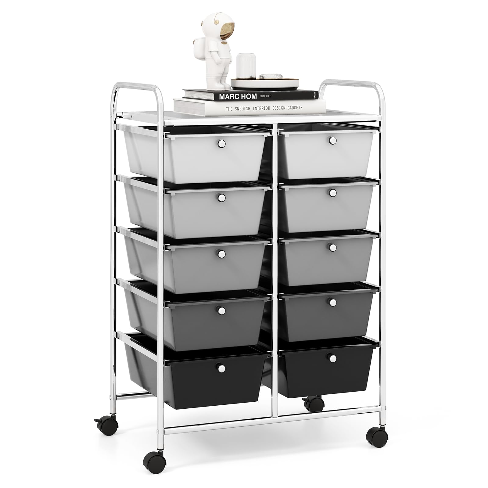 Relax4Life Rolling Storage Cart With 10 Drawers - Craft Storage Cart With Lockable Wheels,Utility Cart, Art Cart Organizer For Crafting Storage, Office, School Rolling Drawer Cart (Gradient Black)