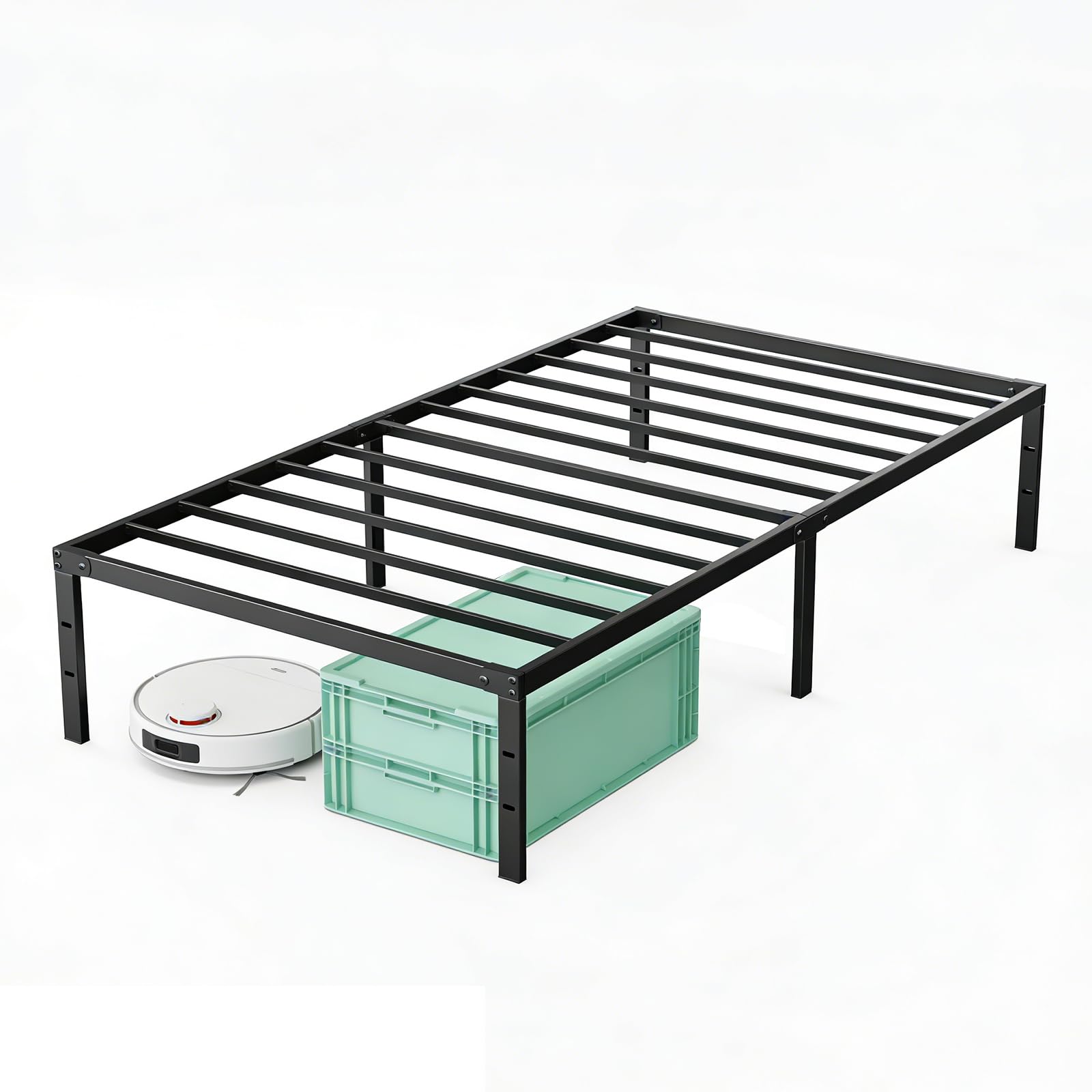 Sweetcrispy Twin XL Size 18 Inch Platform Bed Frame, Heavy Duty Metal Foundation Frame, Noise-Free Sturdy Steel Slats, Underbed 