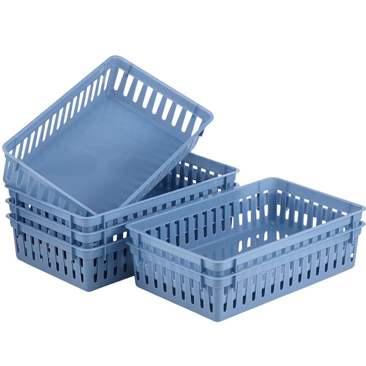 Wenqik 6 Pack Small Plastic Baskets for Organizing, Haze Blue