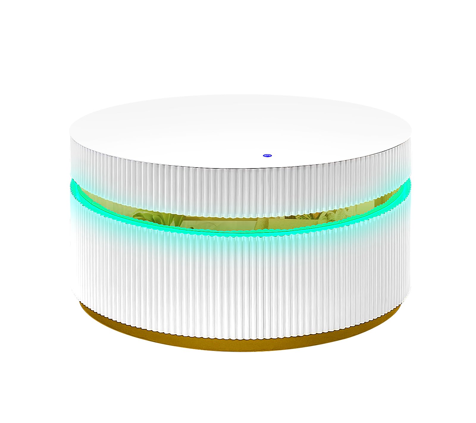 Tavita 39 Round White Coffee Table with Glass Top and LED Lights