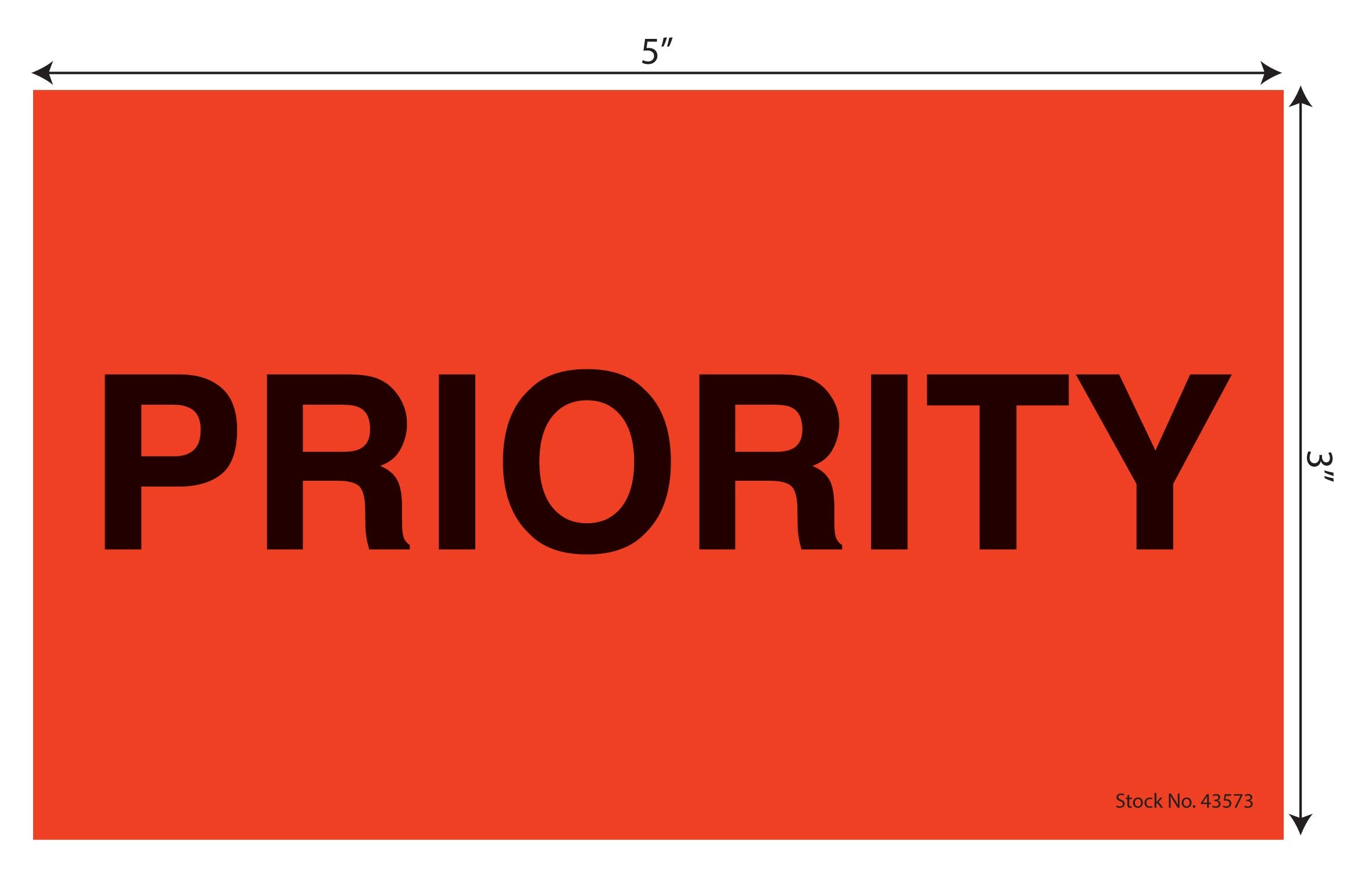 Tabbies Shipping & Handling Label Fluorescent Red, 3' X 5' - 3' Core 'Priority', 500 Labels, 12 Rolls Per Box (43573)