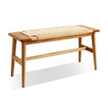 Hymus 32' L 100% Fas Oak Wooden Bench Indoor - Solid Wood Rope Woven Entryway Bench, Dining Bench, Boho Furniture For Entryway, Dining Room, Bedroom, Kitchen (Natural)