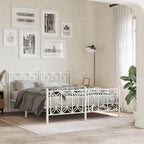 vidaXL Metal Bed Frame with Headboard/Footboard - Double Bed 59.1"x78.7" - Classic White Steel Mattress Support