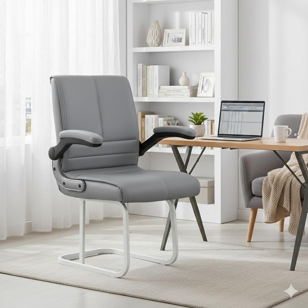 Newturn Maxson Mid Back Office Visitor Chair, Adjustable Flipup Handles, Synthetic Rexine, Ergonomic Reception Chair, 1 Year Wa