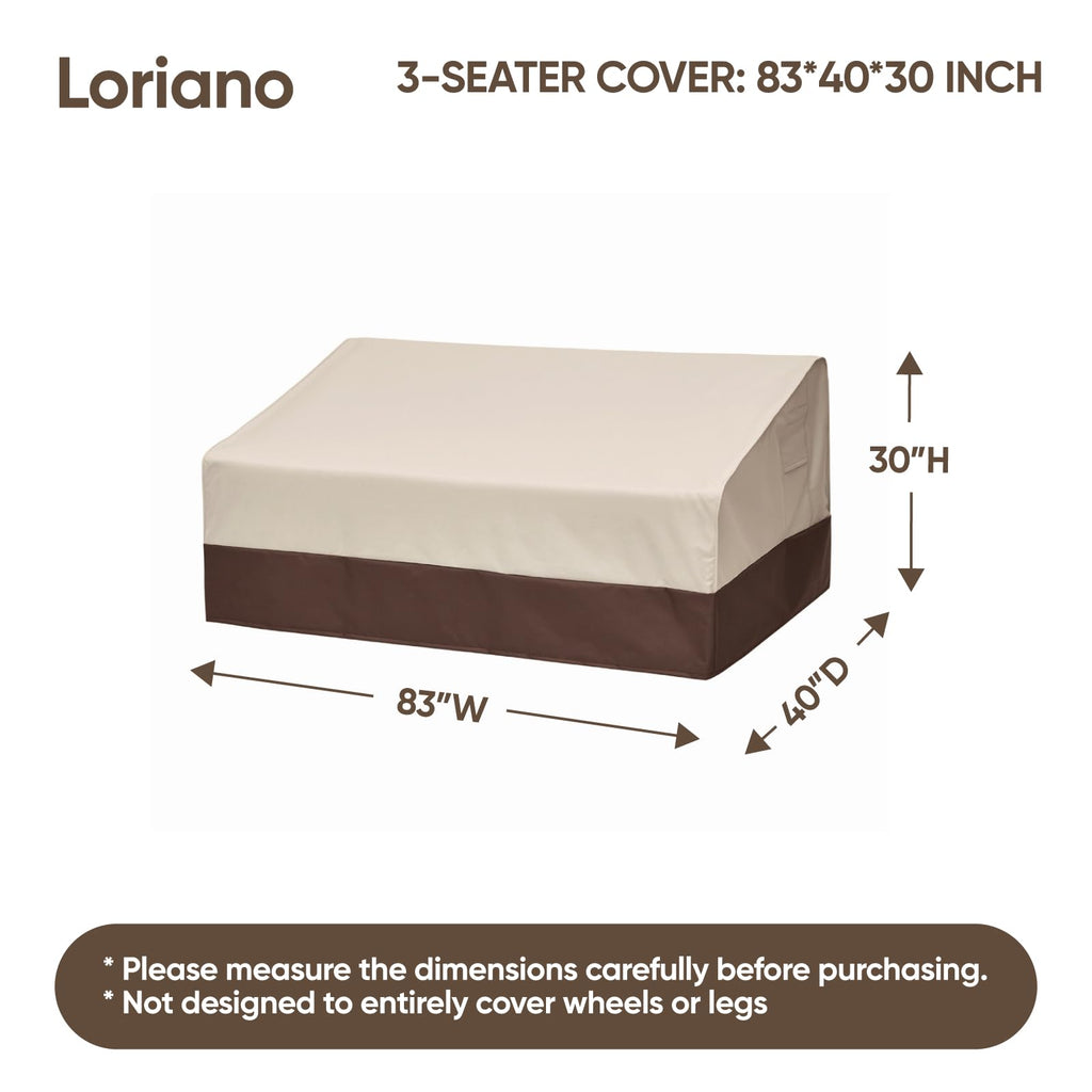 Loriano 3-Seater Patio Furniture Covers, 100% Waterproof For Outdoor Sofa, Loveseat, Seat, Couch, Heavy Duty 600D Oxford Fabric, Premium Pvc Coating For Sun Fade Resistance 83' W X 40' D X 30' H