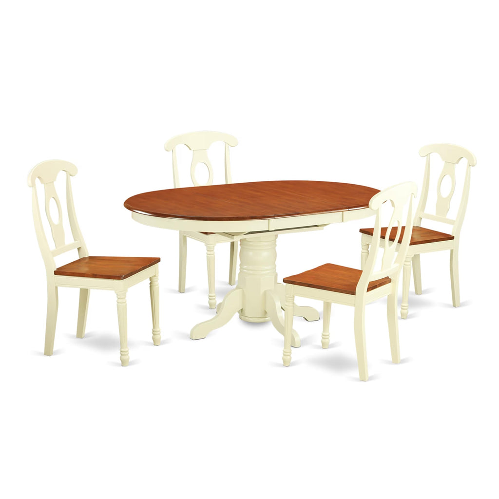 East West Furniture KENL5-WHI-W 5 Piece Modern Dining Table Set Includes an Oval Wooden Table with Butterfly Leaf and 4 Dining Room Chairs, 42x60 Inch, Buttermilk & Cherry