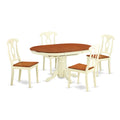 East West Furniture KENL5-WHI-W 5 Piece Modern Dining Table Set Includes an Oval Wooden Table with Butterfly Leaf and 4 Dining Room Chairs, 42x60 Inch, Buttermilk & Cherry